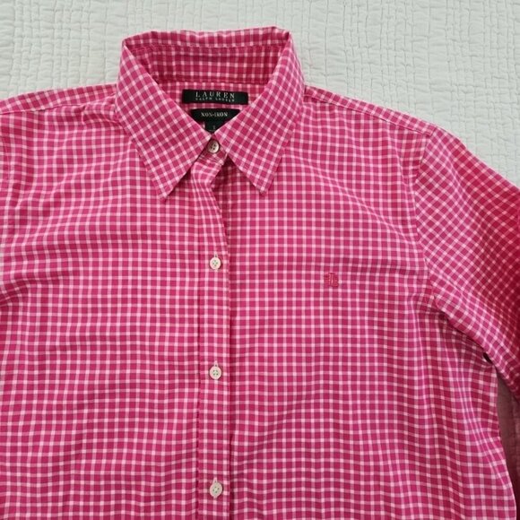 Lauren Ralph Lauren Green Label Shirt Women's Small Pink Check Long Sleeve EUC - Picture 7 of 16